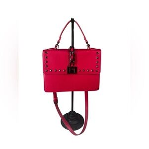 Badgley Mischka Hot Pink studded hand bag vegan leather feminine dramatic
